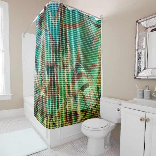 Der grün-braune Korbweisstil ähnelt trockenem Stro Duschvorhang (Beispiel)