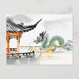 Der grüne chinesische Drache in Tempel Postkarte