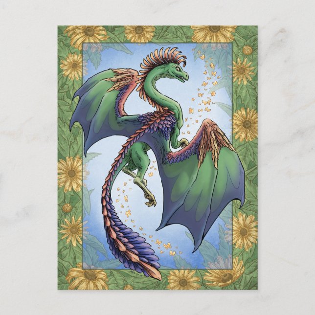 Der Grüne Drache der Sommernatur Fantasy Art Postkarte (Vorderseite)