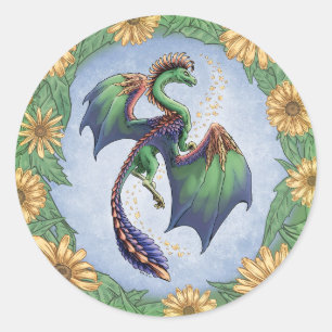 Der Grüne Drache der Sommernatur Fantasy Art Runder Aufkleber