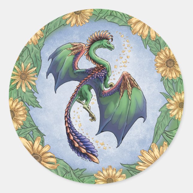 Der Grüne Drache der Sommernatur Fantasy Art Runder Aufkleber (Vorderseite)