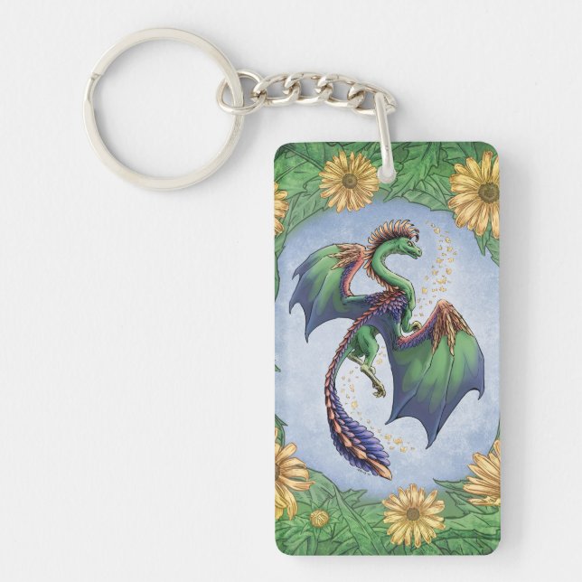 Der Grüne Drache der Sommernatur Fantasy Art Schlüsselanhänger (Vorderseite)