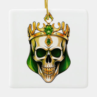 Der grüne König Schädel mit einer Juwelenkrone Keramikornament