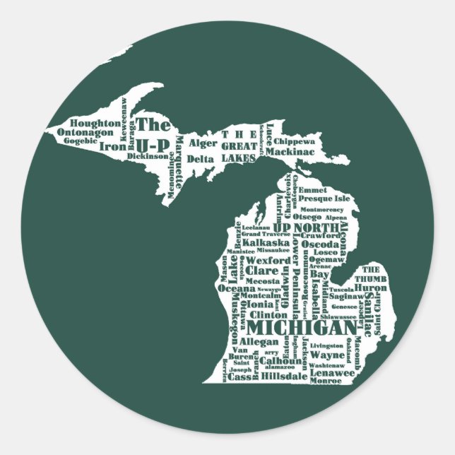 Der grüne Staat der Städte von Michigan Runder Aufkleber (Vorderseite)