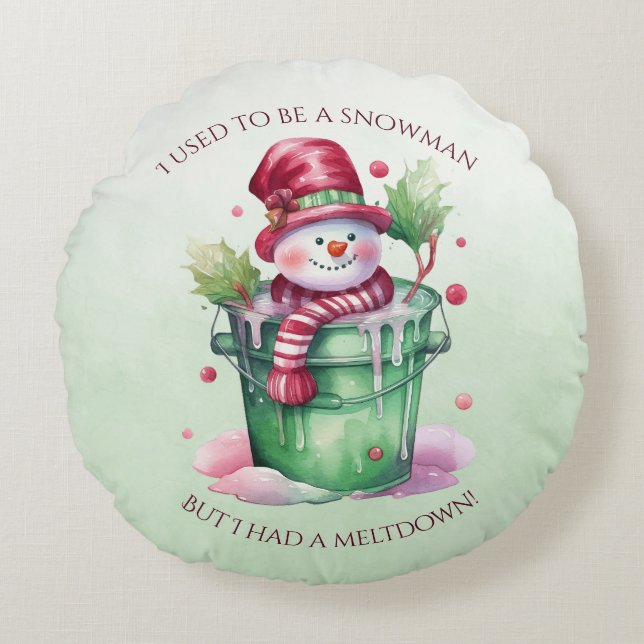 Der grüne und rosa Schneemann in einem Gewässer Rundes Kissen (Vorderseite)
