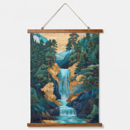 Der grüne Wasserfall im japanischen Stil Wandteppich Mit Holzrahmen