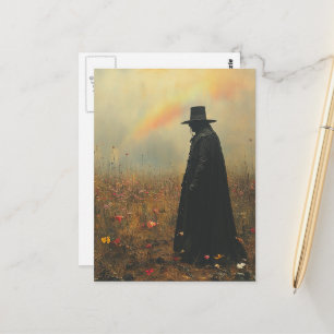 Der gruselige Pestdoktor auf der Wiese Postkarte