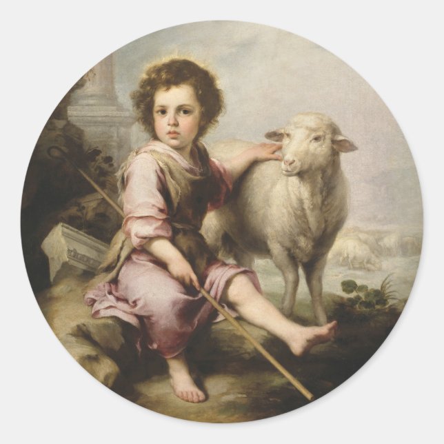 Der gute Hirte, Esteban Murillo Runder Aufkleber (Vorderseite)