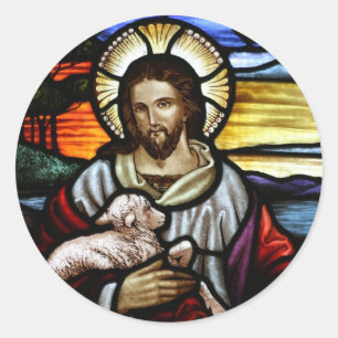 Der Gute Hirte; Jesus auf Bleiglas Runder Aufkleber
