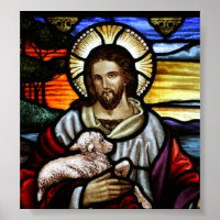 Der gute Hirte; Jesus auf Buntglas