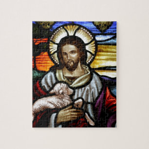 Der Gute Hirte; Jesus auf Glasmalerei
