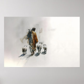 Der gute Hirte Landschaft Jesus mit Schafen Poster