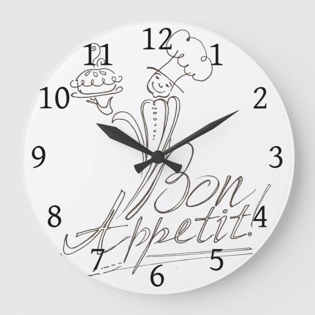 Der gute Koch sagt "Bon Appetit"! Große Wanduhr (Vorderseite)