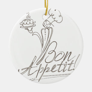 Der gute Koch sagt Bon Appetit! Verzierung rund Keramik Ornament