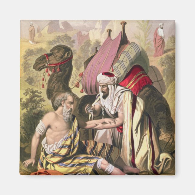 Der gute Samariter aus einer Bibel, gedruckt von E Magnet (Vorne)