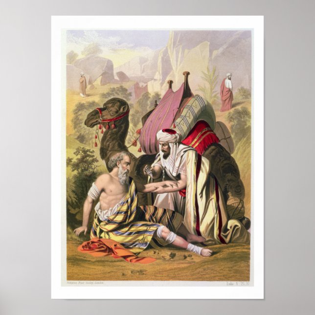 Der gute Samariter aus einer Bibel, gedruckt von E Poster (Vorne)