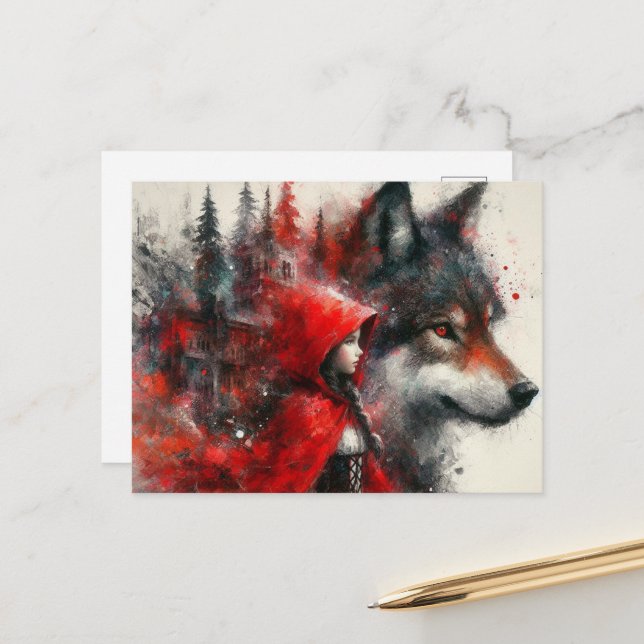 Der gute Wolf sieht über wenig Rot. Postkarte (Vorderseite/Rückseite Beispiel)