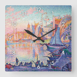 Der Hafen von Saint-Tropez, Signac Quadratische Wanduhr
