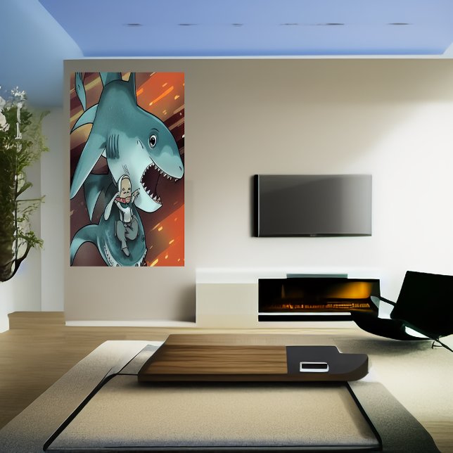 Der Hai und der Mann | AI Art Poster (Von Creator hochgeladen)