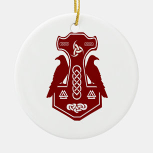 Der Hammer des dunkelroten Thors mit Raben Keramik Ornament