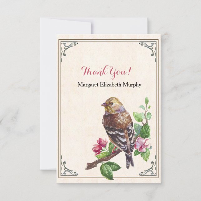 Der Hand-Gezeichnete personalisierte Vogel danken Dankeskarte (Vorderseite)
