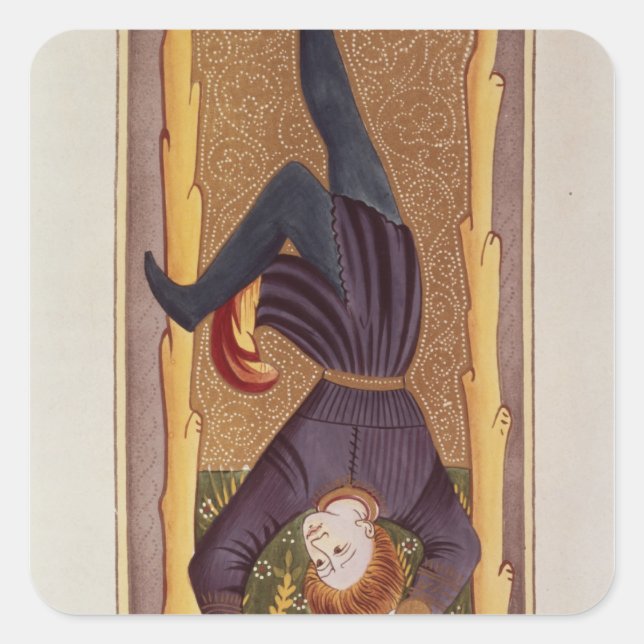 Der hanged Man, die Tarot-Karte, Französisch Quadratischer Aufkleber (Vorderseite)
