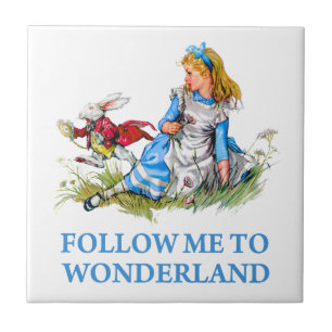 Der Hase sagt Alice: "Folge mir nach Wonderland" Fliese