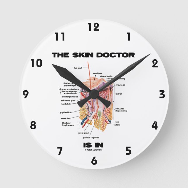 Der Hautarzt ist in (Anatomie Dermatologie). Runde Wanduhr (Vorderseite)