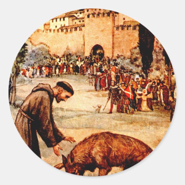 Der heilige Franziskus und der Wolf Runder Aufkleber (Vorderseite)