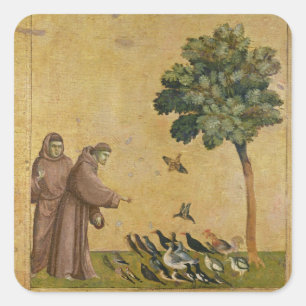 Der Heilige Franziskus von Assisi predigt den Vöge Quadratischer Aufkleber
