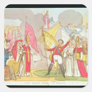 Der heilige Krieg - eine Vision, satirical Cartoon Quadratischer Aufkleber