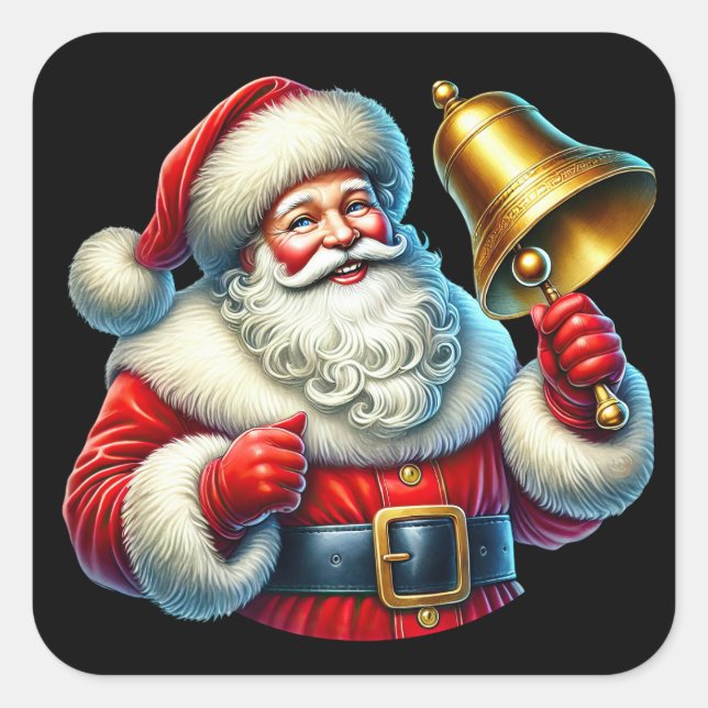 Der heitere Weihnachtsmann klingelt auf einer Weih Quadratischer Aufkleber (Vorderseite)