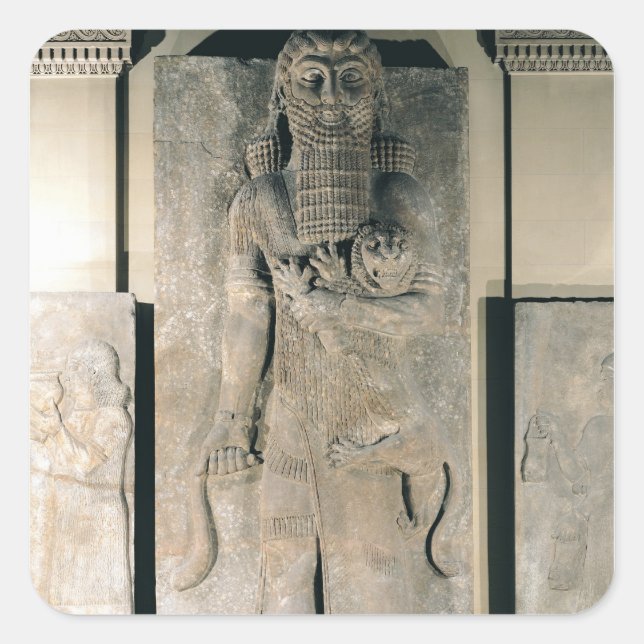 Der Held Gilgamesh mit einem Löwen Quadratischer Aufkleber (Vorderseite)