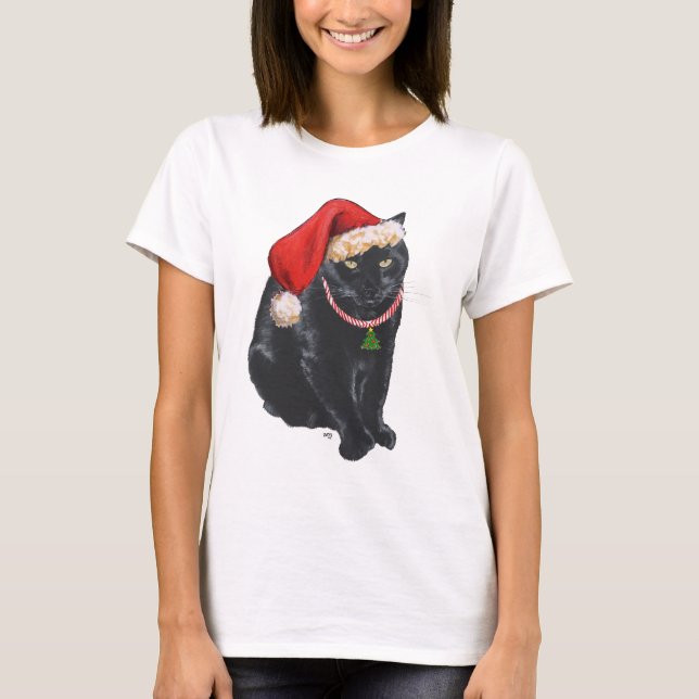 Der Helfer der schwarzen Katze zu Weihnachten T-Shirt (Vorderseite)