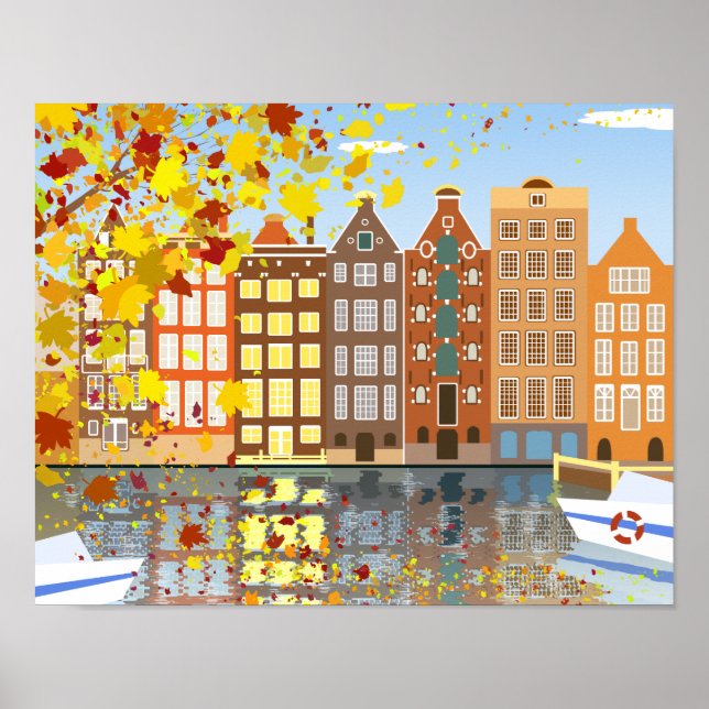 Der Herbst in Amsterdam - farbenfrohe Stadtplakat Poster (Vorne)