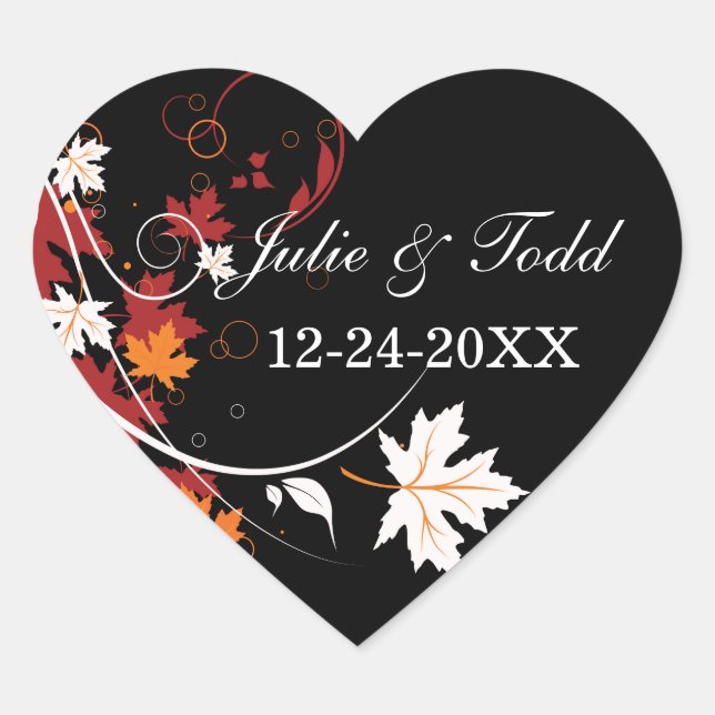 Der Herbst lässt Abstrakte Hochzeit das Datum spei Herz-Aufkleber (Vorderseite)