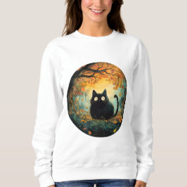 Der Herbst lässt eine gemütliche schwarze Katze fa Sweatshirt
