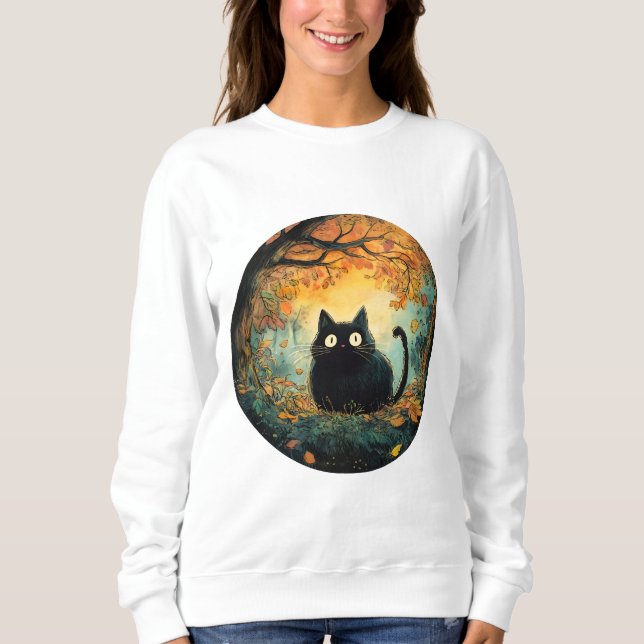 Der Herbst lässt eine gemütliche schwarze Katze fa Sweatshirt (Vorderseite)