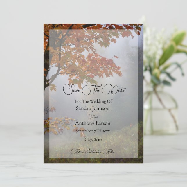 Der Herbst lässt eine rustikale Hochzeit das Datum Save The Date (Stehend Vorderseite)