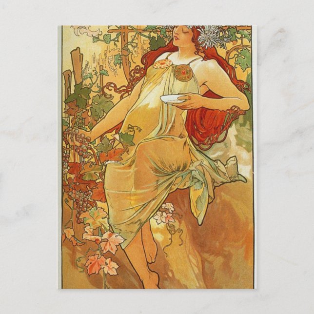 Der Herbst von Alphonse Mucha Postkarte (Vorderseite)