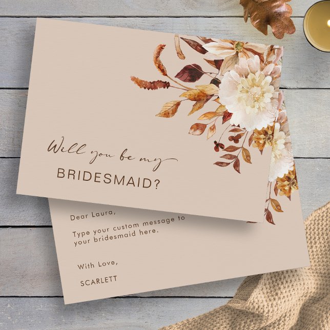 Der Herbst wird meine Überbrückungskarte sein Einladung (Autumn Floral Will You Be My Bridesmaid Proposal Card by Painted Paperie
)