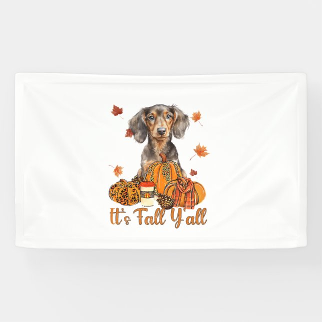 Der Herbst Y'all Dackel Hund Fall Scarf Herbst Pum Banner (Horizontal)