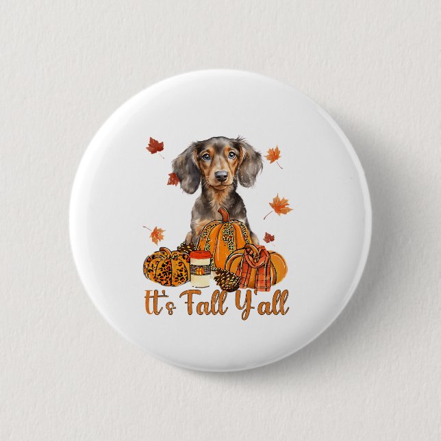 Der Herbst Y'all Dackel Hund Fall Scarf Herbst Pum Button (Vorderseite)