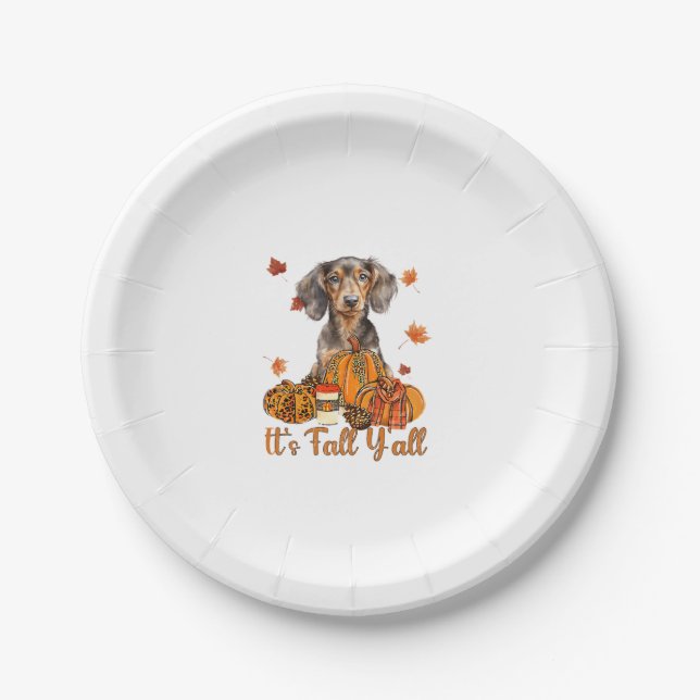 Der Herbst Y'all Dackel Hund Fall Scarf Herbst Pum Pappteller (Vorderseite)