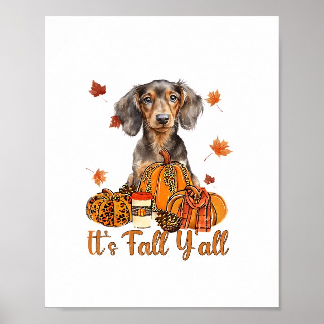 Der Herbst Y'all Dackel Hund Fall Scarf Herbst Pum Poster (Vorne)