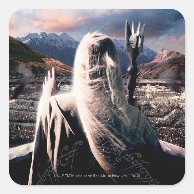 DER HERR DER RINGE: TT Saruman Movie Poster Quadratischer Aufkleber (Vorderseite)