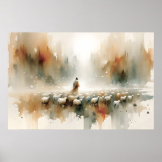Der Herr ist mein Hirte Aquarell Bibelvers Poster