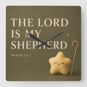 Der Herr ist mein Hirte   Psalm 23:1   Olivgrün Quadratische Wanduhr