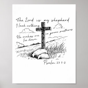 Der Herr ist mein Hirte Psalm 23 Kreuz Wiese Poster