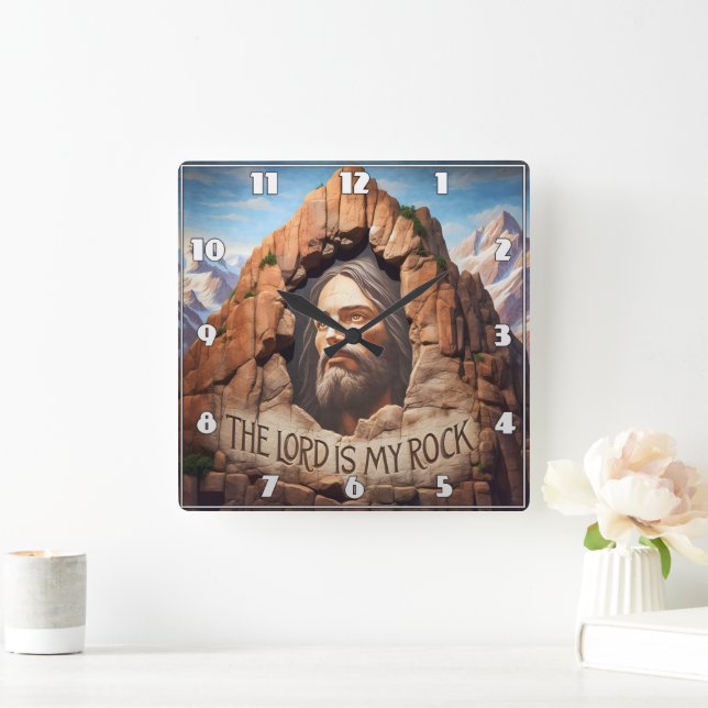 Der Herr ist mein Stein Quadratische Wanduhr (Zuhause)